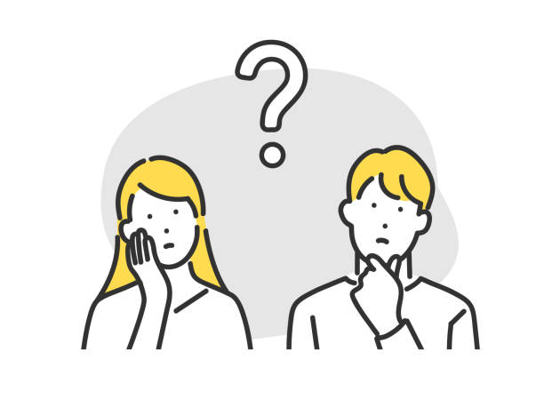 ilustrações de stock, clip art, desenhos animados e ícones de man and woman with thinking expression - question mark asking problems thinking