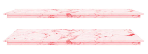 istock Marble table, counter top pink surface, Stone slab for display products isolated on white background have clipping path 1413370843