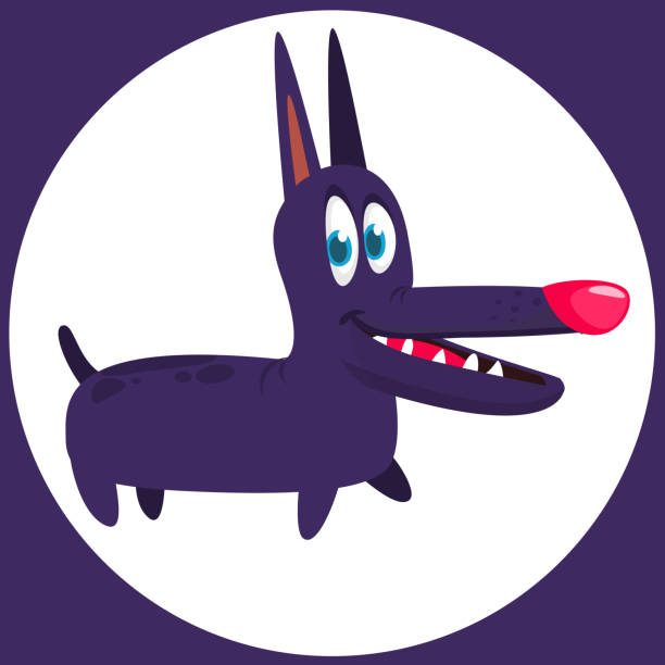 Cute cartoon funny dog. Vector illustration Tough Doberman Pinscher Cartoon Illustration. Isolated on white background clip art of a basset hound puppy stock illustrations