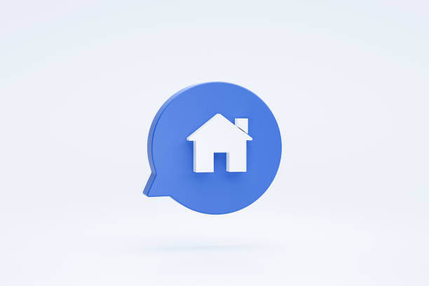 istock Home button homepage on bubble speech sign or symbol icon 3d rendering 1413372121
