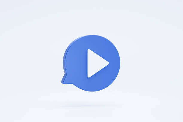 istock Play video button or next sign or symbol icon on bubble speech chat 3d rendering 1413372149