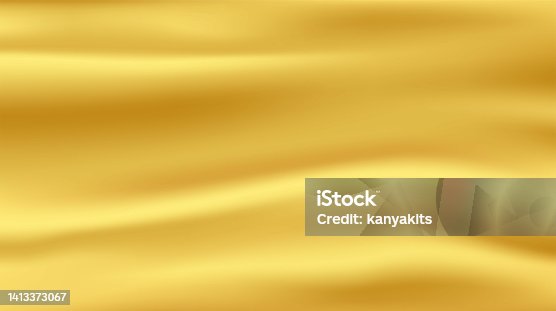 istock Golden silk background. Gold satin waves. Vector 1413373067