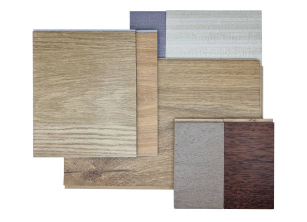istock combination of interior material samples including vinyl floorings, oak, ash and italian walnut engineered floorings, fabric interior wallpapers isolated on white background with clipping path. 1413373431