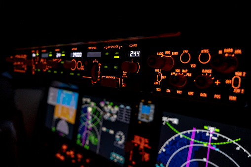 Aircraft cockpit instruments.