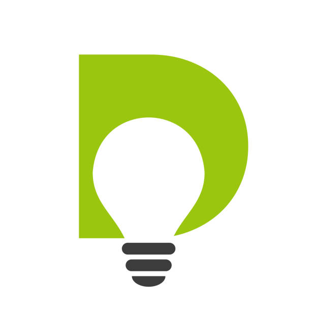 letter d electric logo kombiniert mit electric bulb icon vector template. glühbirne logotype zeichen symbol - plan letter d abstract simplicity stock-grafiken, -clipart, -cartoons und -symbole