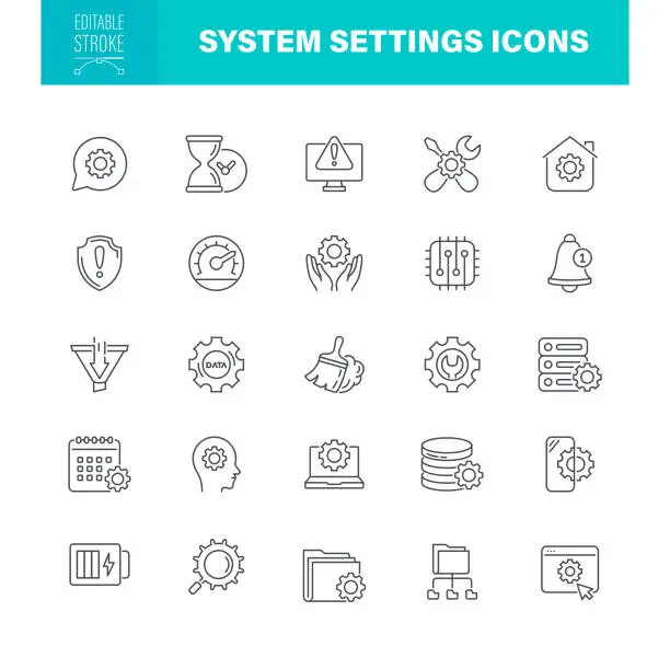 Vector illustration of System Settings Icons Editable Stroke