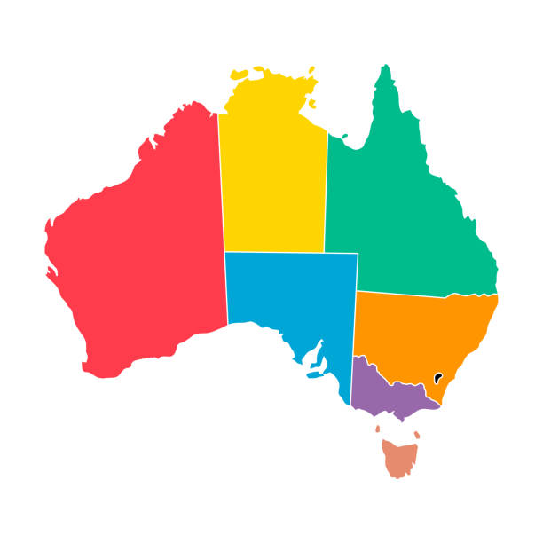 ilustraciones, imágenes clip art, dibujos animados e iconos de stock de icono de mapa de australia, concepto de geografía en blanco, ilustración vectorial de fondo gráfico aislado - australia map