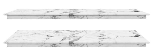 istock Marble table, counter top white surface, Stone slab for display products isolated on white background have clipping path 1413378109