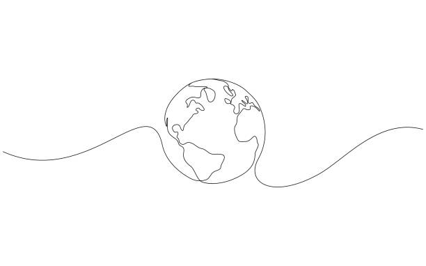 One line style world. Simple modern minimaistic style vector. One line style world. Simple modern minimaistic style vector planet earth stock illustrations