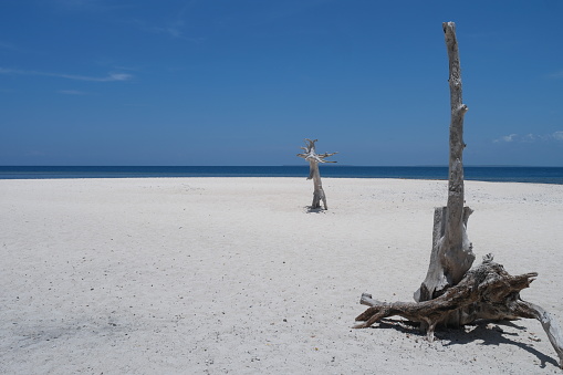 Beautiful view of beach in Gili Labak Island, Sumenep, Madura, East Java, Indonesia with a combination between white sandy beach and blue ocean water.