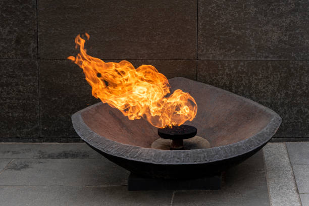 istock Burning eternal flame monument, memory of war symbol. 1413384153