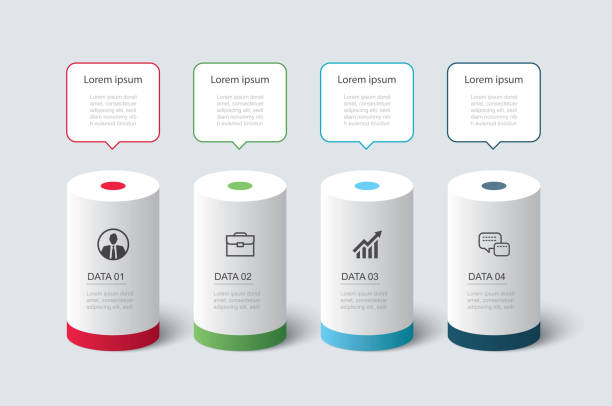 Infographics  cylinder timeline with 4 number data template. Vector illustration abstract background. Infographics  cylinder timeline with 4 number data template. Vector illustration abstract background. column stock illustrations