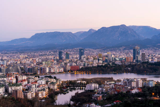 Tirana Albania, photo in the morning as soon as the sun has risen stock photo