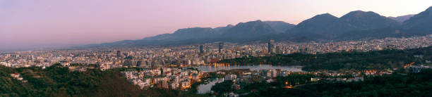Tirana Albania, Panormaic view sunrise colors stock photo