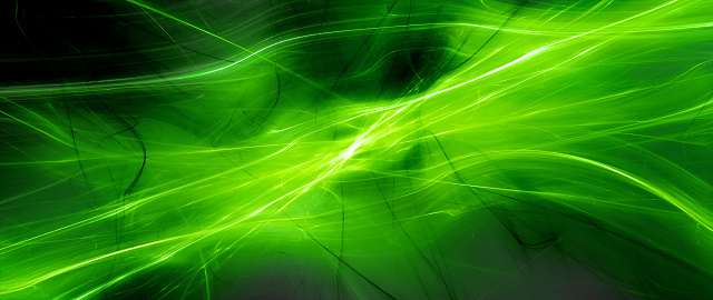 Green glowing plasma yarn of spacetime, dark matter and energy, computer generated abstract background, 3D render