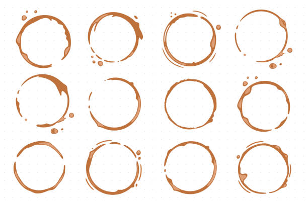 sammlung von runden flecken der kaffeetasse in einfachen formen. - ring stock-grafiken, -clipart, -cartoons und -symbole