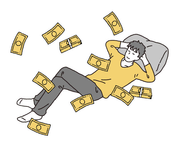 ilustrações de stock, clip art, desenhos animados e ícones de illustration of a man making money from unearned income - all asian currencies