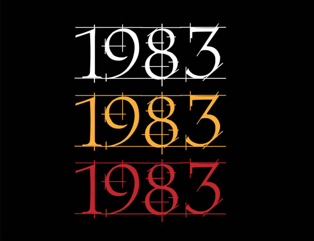Scratched font year 1983. Numeral in white, orange and red on black background. Scratched font year 1983. Numeral in white, orange and red on black background. 1983 stock illustrations