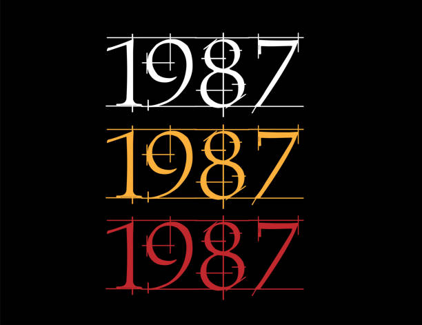 Scratched Font Year 1987 Numeral In White Orange And Red On Black ...