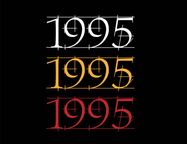 czcionka porysowana rok 1995. cyfra w kolorze białym, pomarańczowym i czerwonym na czarnym tle. - 1995 stock illustrations