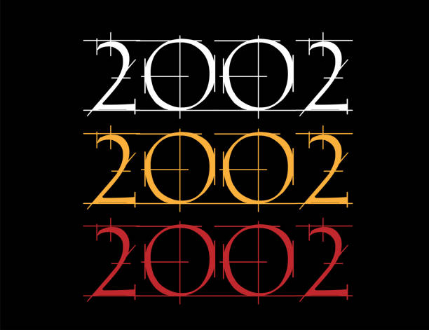 ilustrações de stock, clip art, desenhos animados e ícones de scratched font year 2002. numeral in white, orange and red on black background. - year 2002