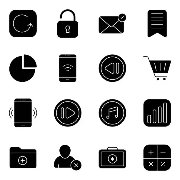 Vector illustration of Pack of Security and Commerce Solid Icons