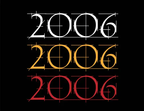 Vector illustration of Scratched font year 2006. Numeral in white, orange and red on black background.