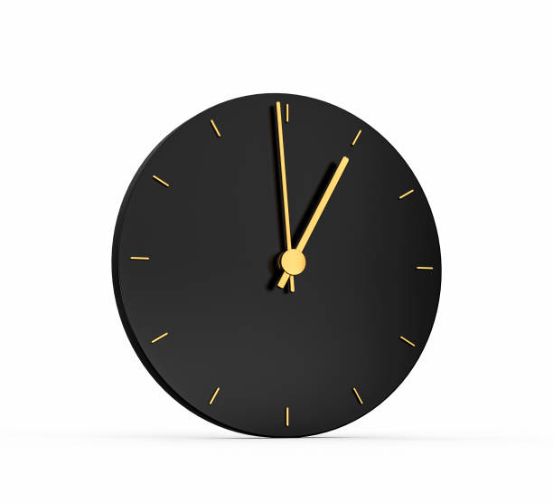 istock Premium Gold Clock icon isolated 1 o clock on black background. one o'clock Time icon 3d illustration 1413391132