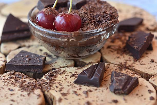 istock red cherry in chocolate chips and dark chocolate pieces. dessert 1413392355