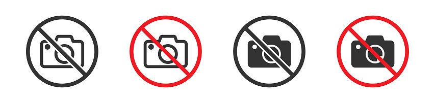 A Photo forbidden warning sign. No camera symbol. Vector illustration