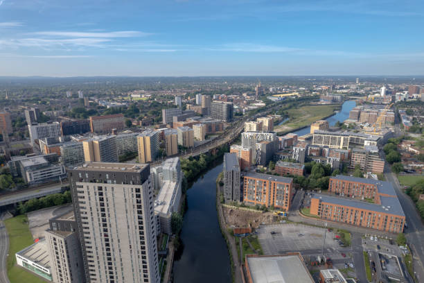 istock Manchester City Centre Drone Aerial View Above Building Work Skyline Construction Blue Sky Summer Beetham Tower 1413395294