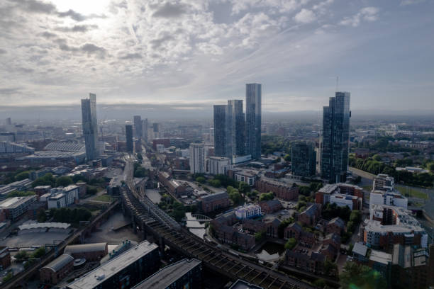 istock Manchester City Centre Drone Aerial View Above Building Work Skyline Construction Blue Sky Summer Beetham Tower 1413395300