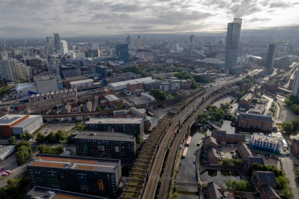 istock Manchester City Centre Drone Aerial View Above Building Work Skyline Construction Blue Sky Summer Beetham Tower Apartments Estate Agent 1413395322