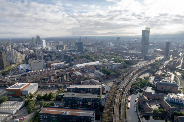istock Manchester City Centre Drone Aerial View Above Building Work Skyline Construction Blue Sky Summer Beetham Tower Apartments Estate Agent 2022 1413395337