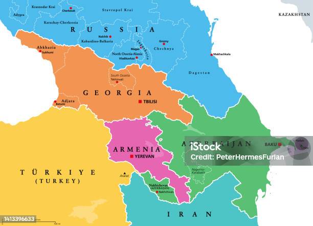 The Caucasus Region Caucasia Colored Political Map With Disputed Areas Stock Illustration - Download Image Now