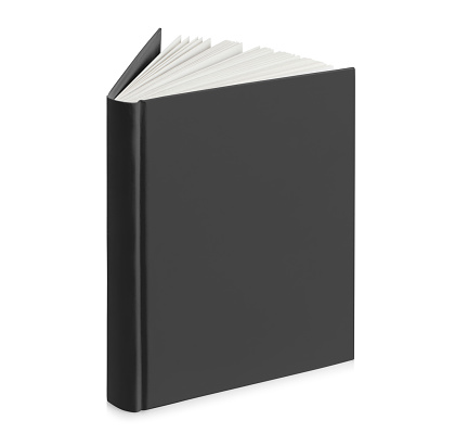 Black hard cover book, isolated on white background