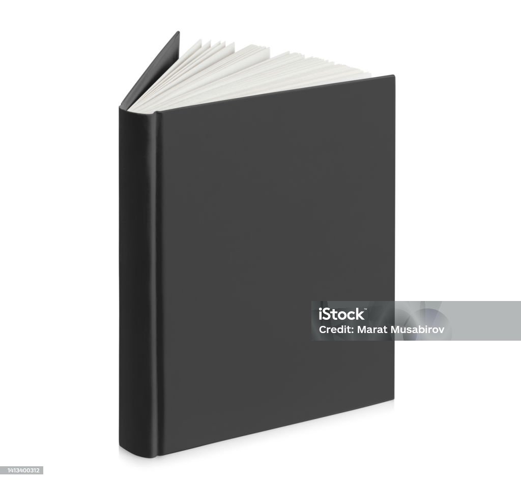 Black hard cover book on white Black hard cover book, isolated on white background Hardcover Book Stock Photo