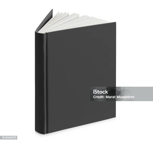 Black Hard Cover Book On White Stock Photo - Download Image Now - Hardcover Book, Black Color, Open