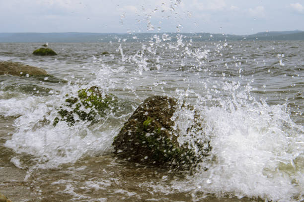 splashes of water over rocks