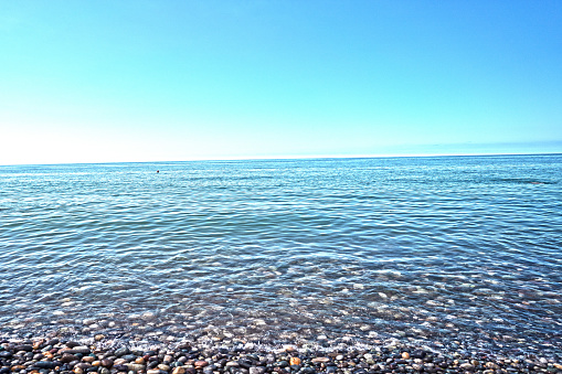 Black sea pebble beach Batumi city Adjara Georgia country in Summer August 2022 for background and present or postcard