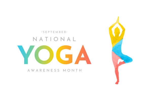 ilustrações, clipart, desenhos animados e ícones de cartão do mês nacional de conscientização do yoga, setembro. vetor - white background yoga backgrounds relaxation exercise