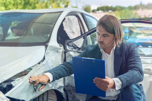 car insurance - car insurance insurance agent damaged stock-fotos und bilder