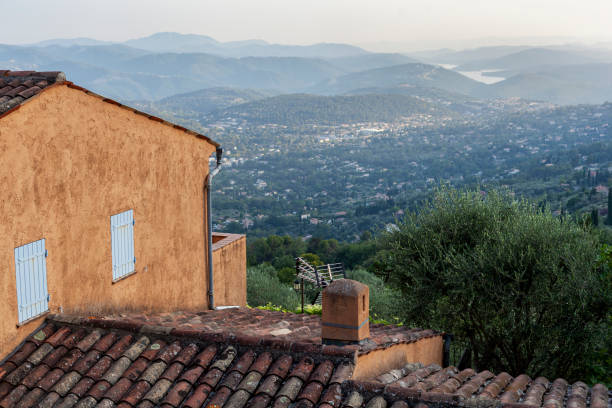 istock Old typical provencal house with the valley and lake view 1413409176