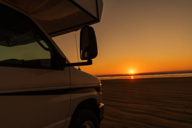 istock Camper View of Beautiful Sunset at the Beach 1413409243