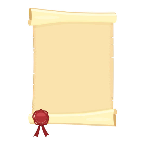istock Scroll of old unfolded paper with red sealing wax. Vector illustration of an ancient canvas without text. 1413410495