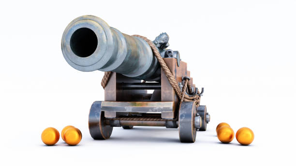 istock Old Pirate Cannons on a white background, 3d ramadan cannon gun 1413416730