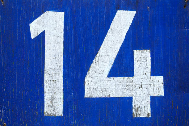 istock Number fourteen on blue background 1413420778