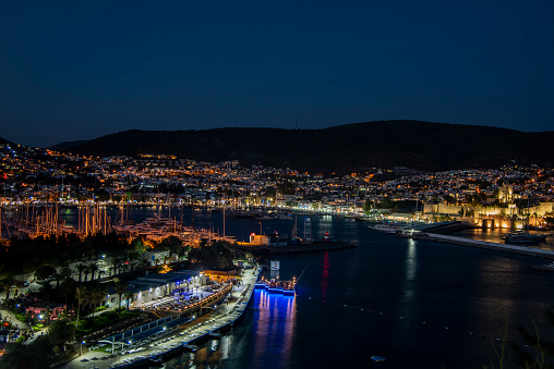 Bodrum harbor and Castle of St. Peter after sunset