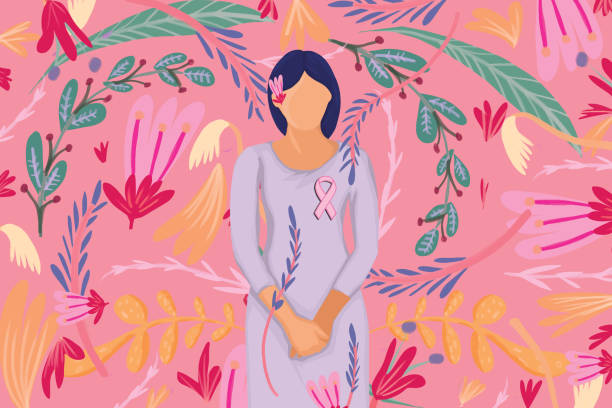 illustrations, cliparts, dessins animés et icônes de affiche pour le mois de la sensibilisation au cancer du sein - une seule femme
