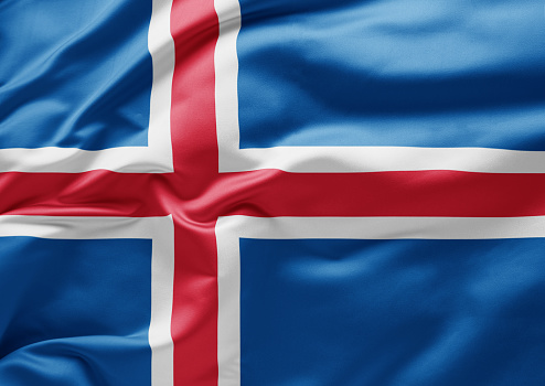 Waving national flag of Iceland